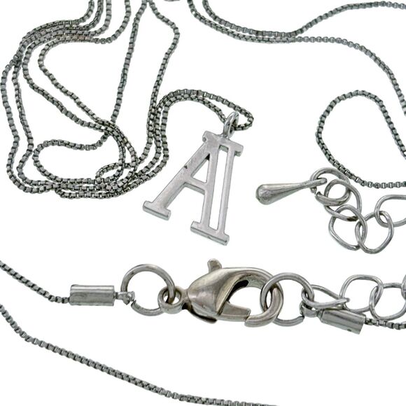 Vintage Silver Tone Letter “A” Pendant Necklace 30"-33" - Picture 3 of 5